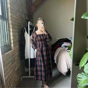 J. Crew plaid poplin cotton smocked midi dress xxs